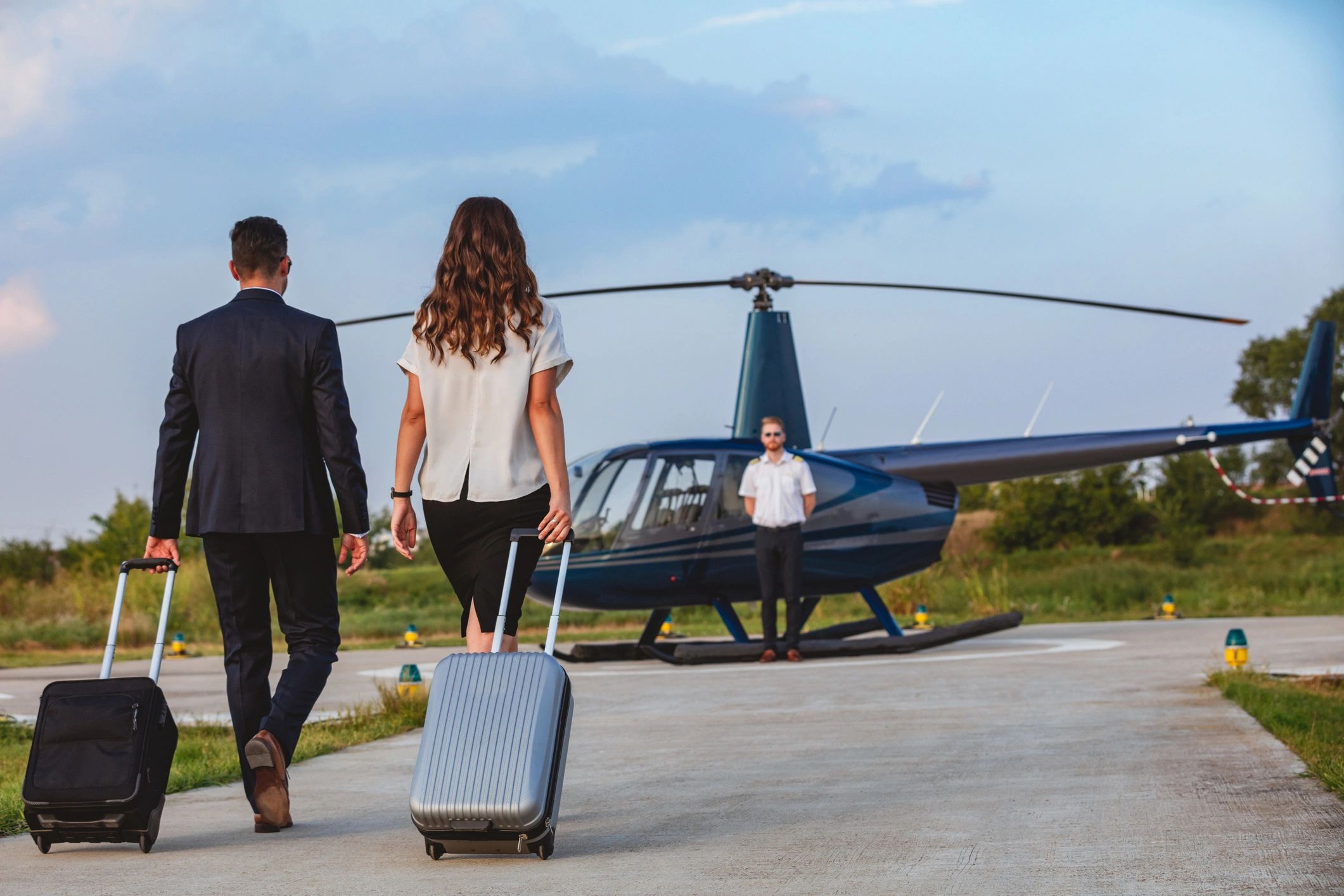 helicopter arrival luxury resort