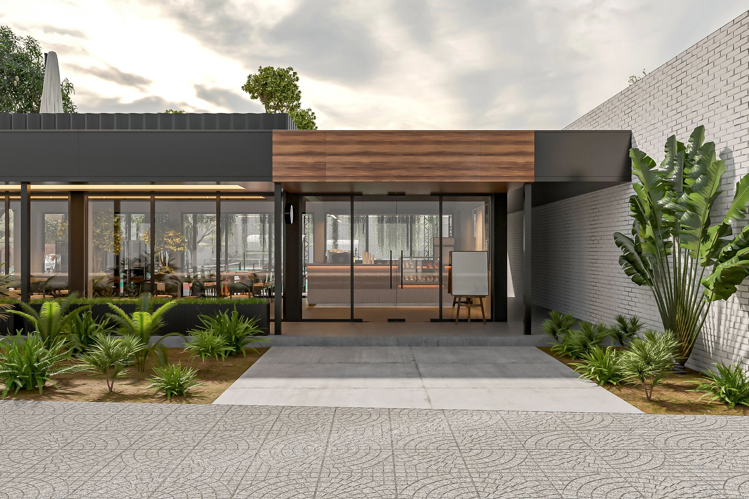 modern luxury golf clubhouse entrance